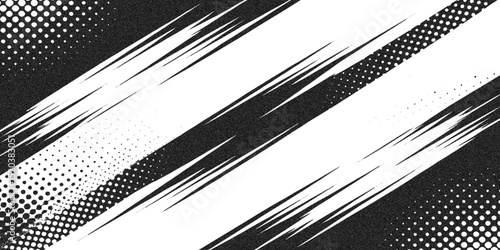 black and white abstract grunge background featuring halftone patterns and brush stroke textures.