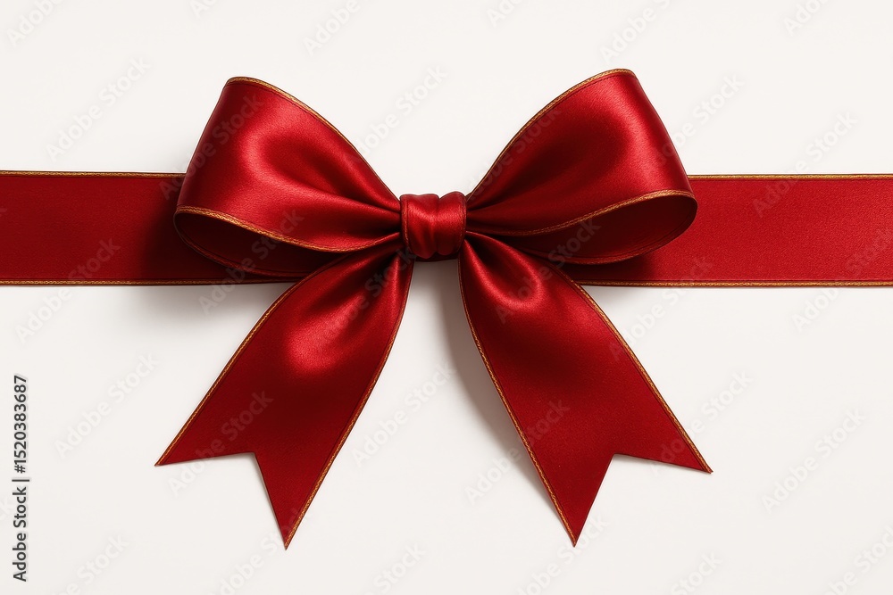 Elegant Red Satin Ribbon Tied in a Perfect Bow with Golden Edges, isolated on a clean white background, ideal for gift wrapping, awards, or celebratory designs Elegant Red Satin Ribbon Tied in a Perfect Bow with Golden Edges, isolated on a clean white background, ideal for gift wrapping, awards, or celebratory designs