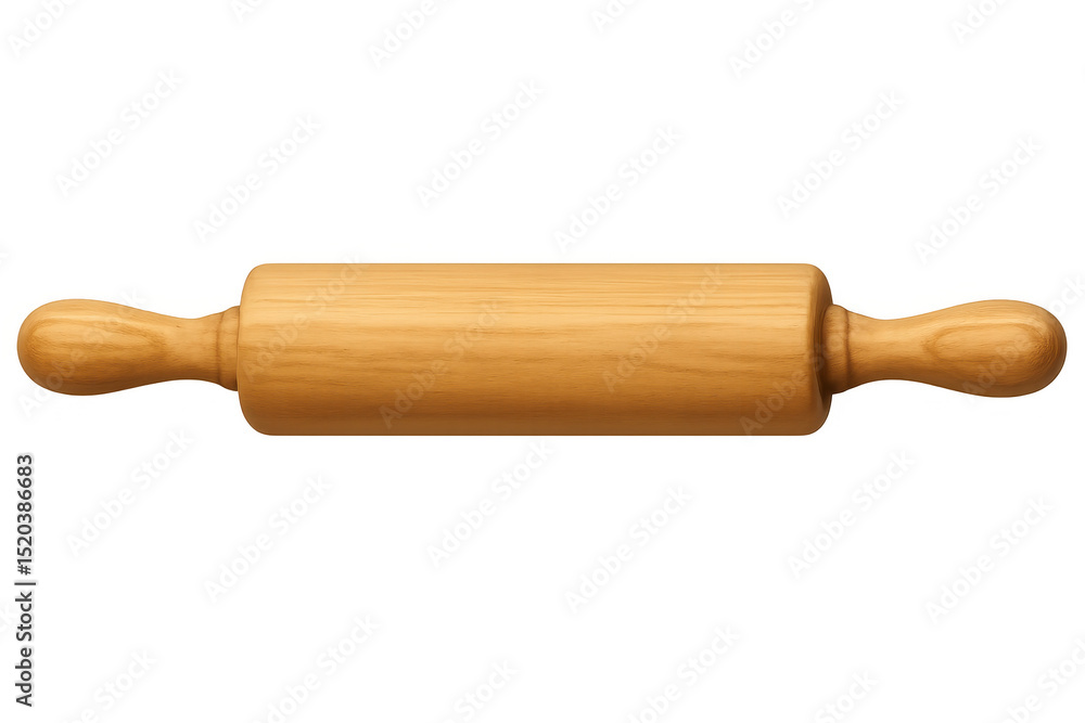 Classic wooden rolling pin lying horizontally, perfect for baking and kitchen scenes, isolated on transparent background Classic wooden rolling pin lying horizontally, perfect for baking and kitchen scenes, isolated on transparent background