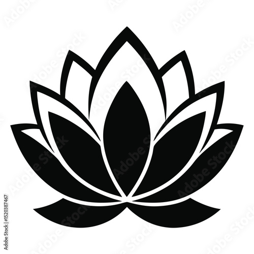 Black and white lotus flower icon for website and app design