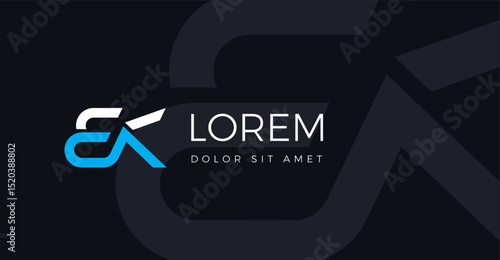 Iconic blue and white logo design with initials EK vector