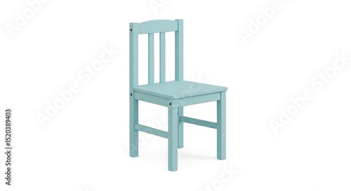 Isolated pastel blue wooden chair on a white background with soft lighting showing simple design and construction perfect for furniture and design concepts.