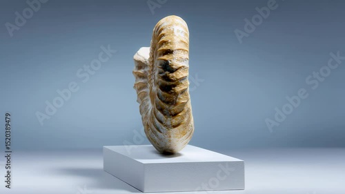 Detailed Ammonite Fossil Sculpture on Display in Artistic Setting