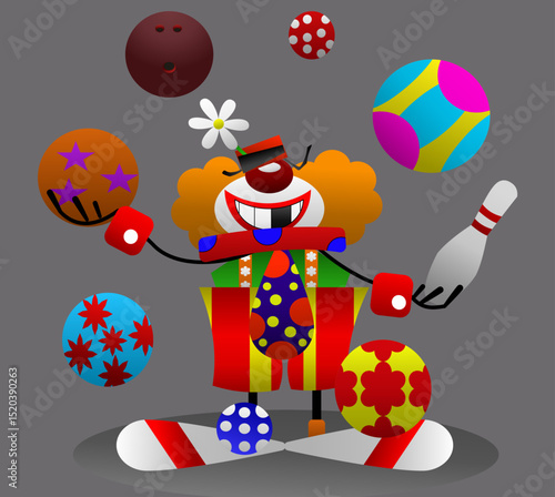Editable Cartoon Clown Juggling – Colorful Vector Illustration