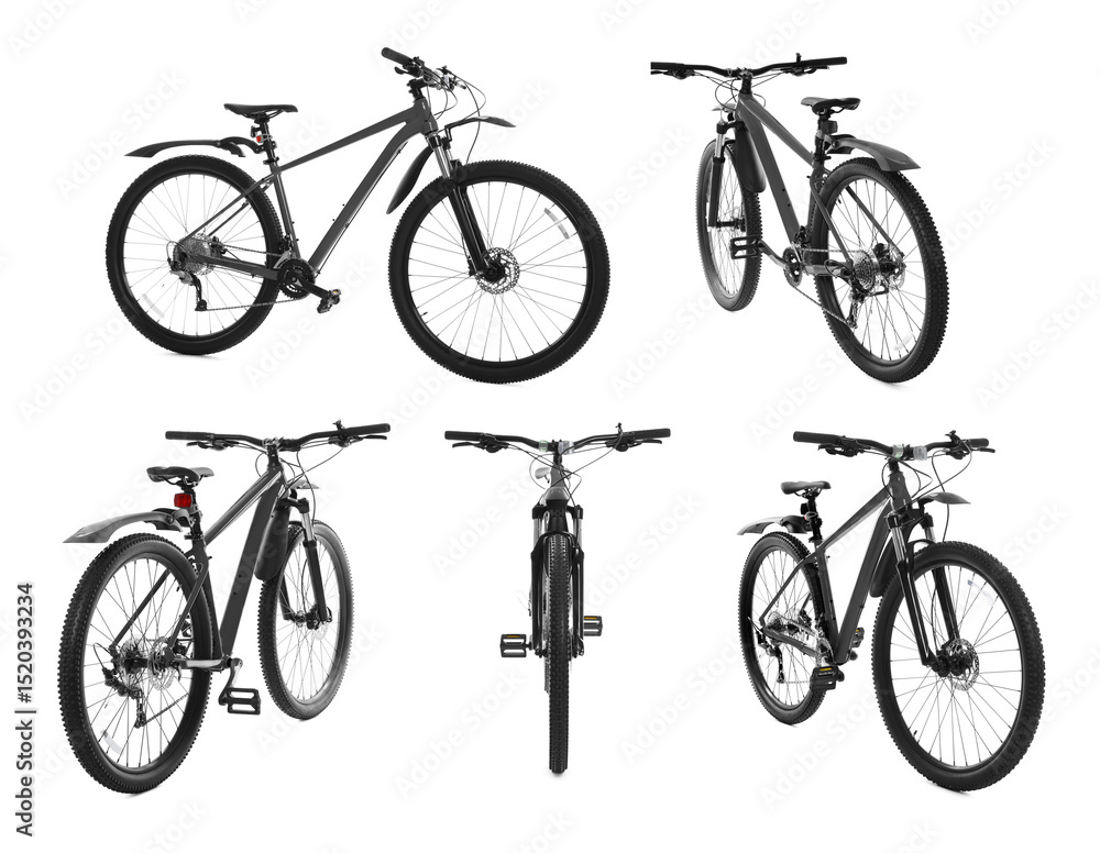 Obraz premium Color bicycle on white background, collage. View from different sides