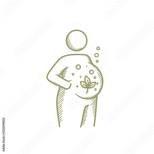 Anti-Bloating Icon. Person with Bloated Stomach, Dietary Supplements Concept, Vector Graphic, Digestive Health, App/Web Design