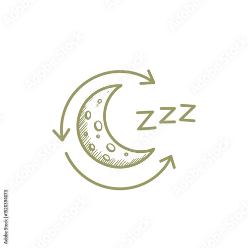 Sleep Phase Icon. Moon Zzz Symbol with Arrows, Minimalist Vector Art, Healthy Sleep Aid, Rest Cycle Graphic, App & Web Design