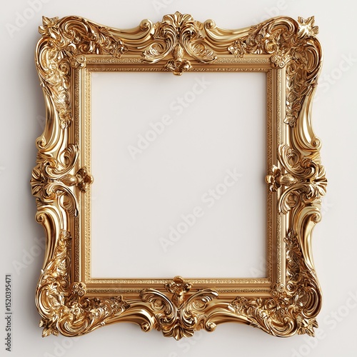 Luxurious Ornate Gold Frame with Baroque Art Influence. Elegant Accent for Vintage & Upscale Interiors