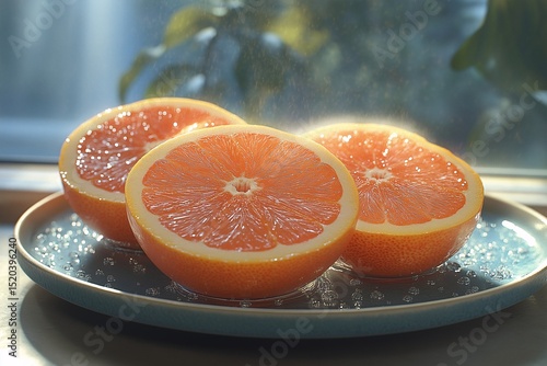 Vibrant Orange Slices on Plate. A Juicy, Healthy Indoor Food Photography Showcase of Citrus Fruits