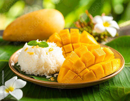 Thai Mango Sticky Rice Dessert with Coconut Cream
