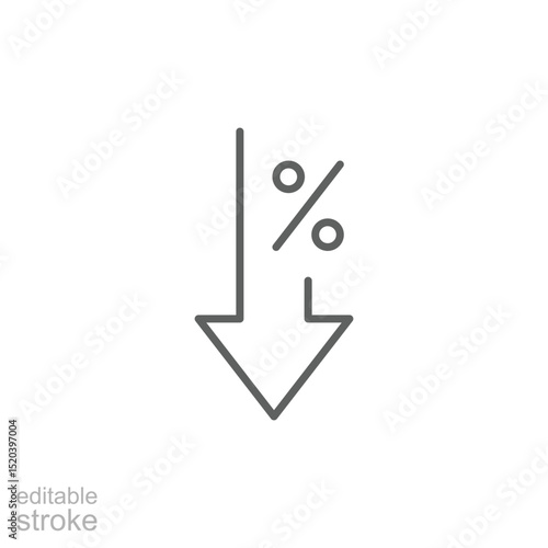 Minimal Outline of Percent and Downward Arrow Indicating Fall in Metrics Inflation or Market Stats Vector