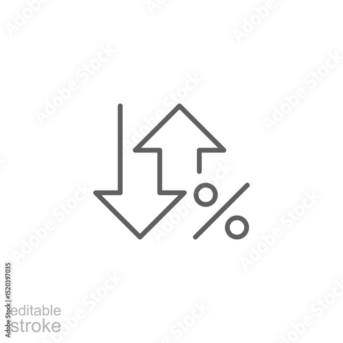 Outline Vector Icon of Bidirectional Arrows and Percent Sign Representing Financial Variability or Mixed Trend