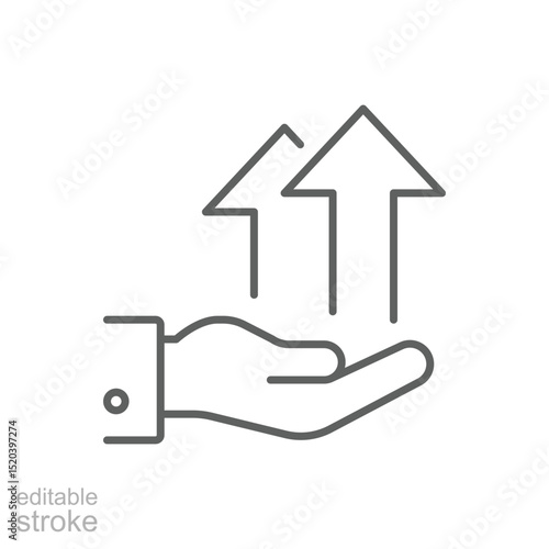 Outline Hand Holding Upward Arrows Icon Editable Stroke Line Art Representing Growth Progress and Positive Direction