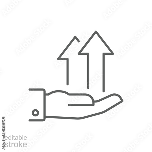 Editable Stroke Outline Icon Hand Showing Arrows Pointing Upwards Representing Development Success and Forward Movement