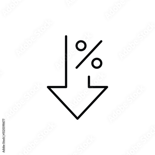 Down Arrow with Percentage Symbol Outline Icon Representing Decrease Discount or Financial Drop