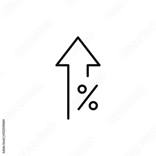 Minimal Outline of Percent and Upward Arrow Indicating Rise in Numbers Statistics Finance or Economic Data