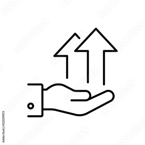 Outline Hand Holding Upward Arrows Icon Line Art Representing Growth Progress and Positive Direction