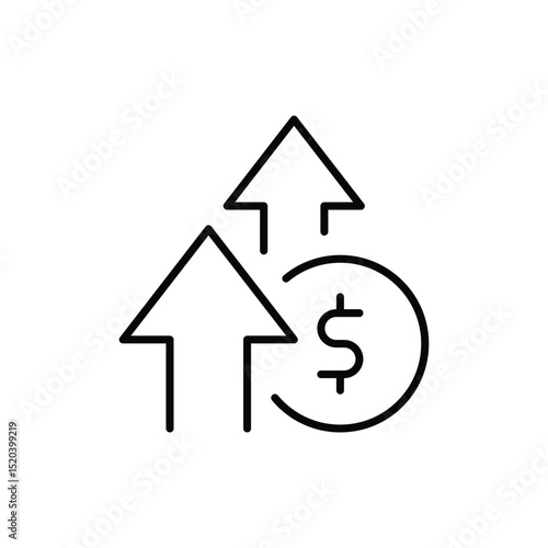 Outline Icon Showing Money Value Upward Trend and Growing Expenses Cost Increase Financial Growth Symbol