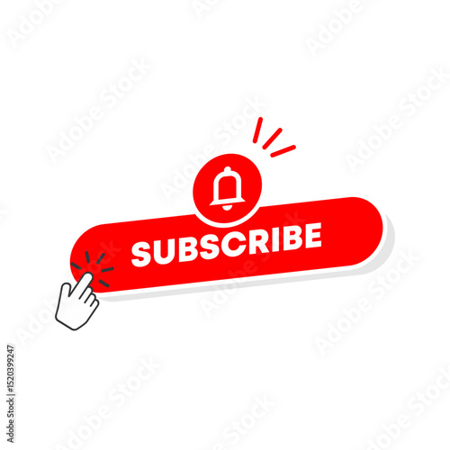 Red Subscribe Button with Bell Icon Notification Design Element. vector eps 