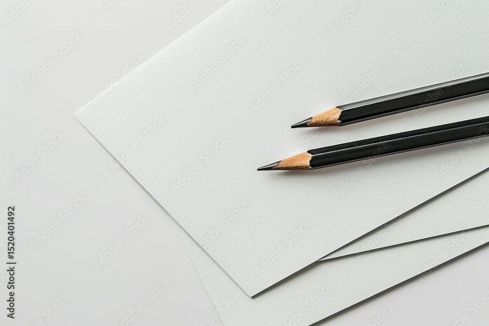 High Resolution Visual of a Set of White Paper with a Pencil on it High Resolution Visual of a Set of White Paper with a Pencil on it