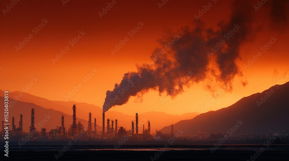 Fototapeta premium Industrial Emission at Sunset