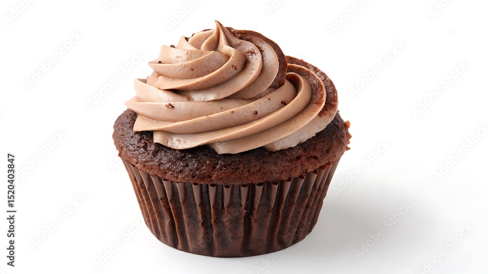 Soft Chocolate Cupcake with Swirled Frosting, Creamy Cupcake, Chocolate Indulgence, Baked Cake, Bakery, Single Cake Soft Chocolate Cupcake with Swirled Frosting, Creamy Cupcake, Chocolate Indulgence, Baked Cake, Bakery, Single Cake