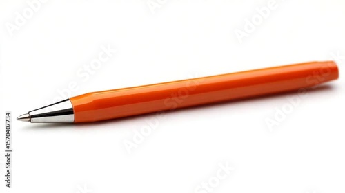 Close-up of a vibrant orange pen resting on a clean white surface, ideal for writing or drawing