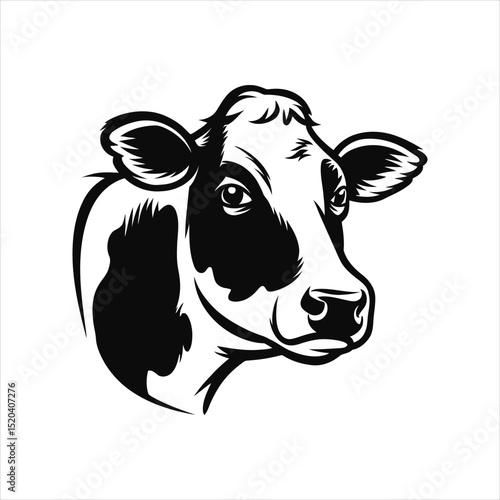 Stylish Holstein Cow Head: Farm Animal Illustration for Dairy, Agriculture, and Food Brands

