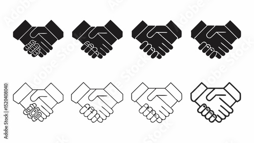 Collection of handshake illustrations in black and white depicting agreement and collaboration icons design editable vector eps,ai silhouette