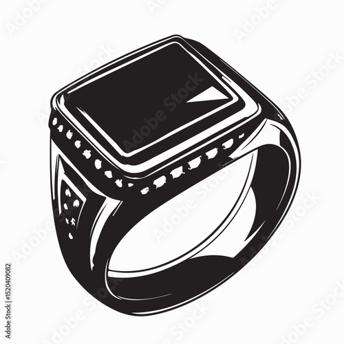 Mens Black Diamond Ring Image vector isolated on white background.