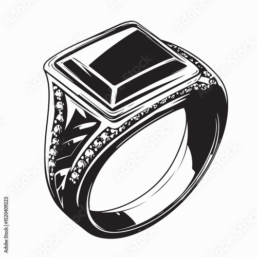 Mens Black Diamond Ring Image vector isolated on white background.