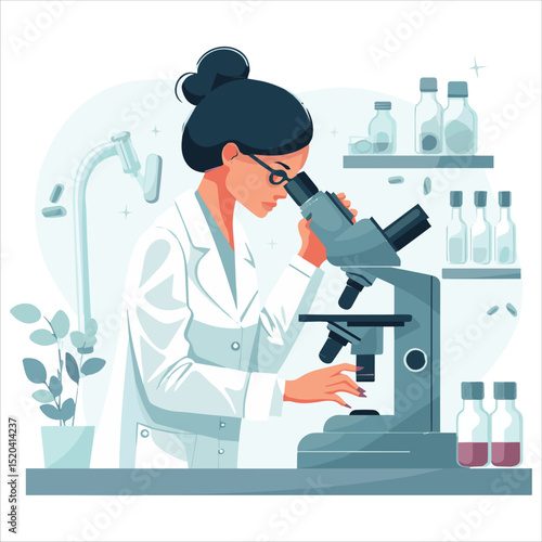 Creation of new medicines. woman working pharmaceutical laboratory illustrations
