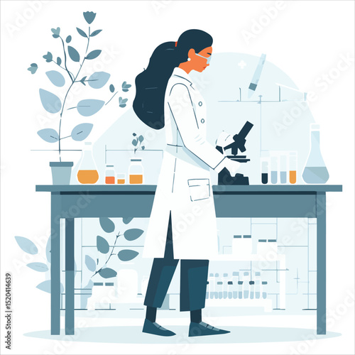 Creation of new medicines. woman working pharmaceutical laboratory illustrations

