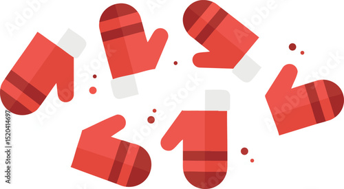 Red winter mittens with stripes scattered in circle vector illustration 