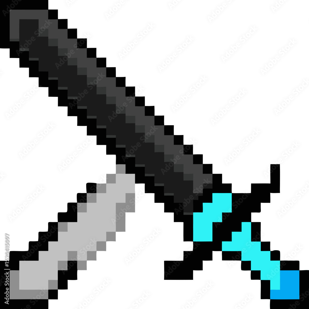 Obraz premium Pixelated Sword and Sheath with Blue Accents Game Asset