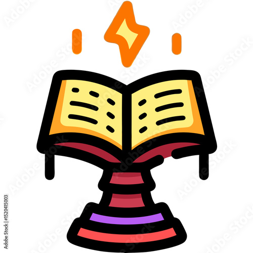 Open book on a stand with a shining star above it