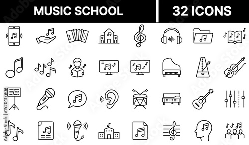 Music School Icon Representing Musical Education, Instruments, and Learning Environment