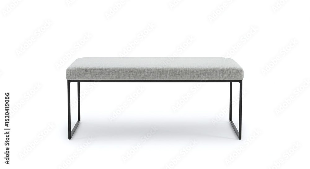 Modern Grey Fabric Bench Black Metal Legs White Background Modern Grey Fabric Bench Black Metal Legs White Background