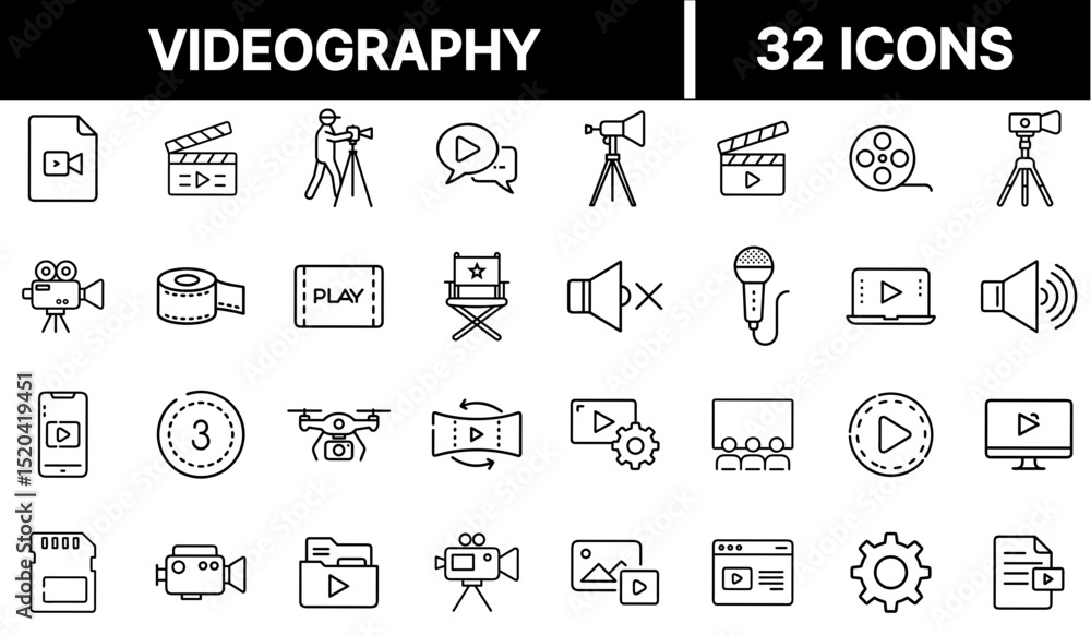 Videography Icon Representing Video Production, Filming, and Camera Equipment Videography Icon Representing Video Production, Filming, and Camera Equipment