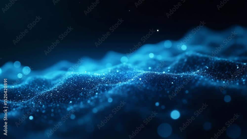 High-resolution abstract background of luminous blue points creating a soft digital wave field, ideal for themes involving future tech, internet of things, quantum energy, or artificial neural network