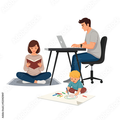 Family Time at Home: Reading, Working, and Drawing Together