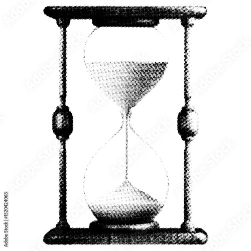 Retro Futuristic Hourglass Psychedelic Grunge Vector Illustration with Vintage Stipple Effect and Grainy 90s Aesthetic for Surreal Posters & Tattoos