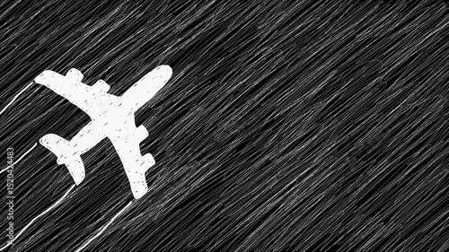 White wiggly hand drawn airplane flight trail grungy background on alpha