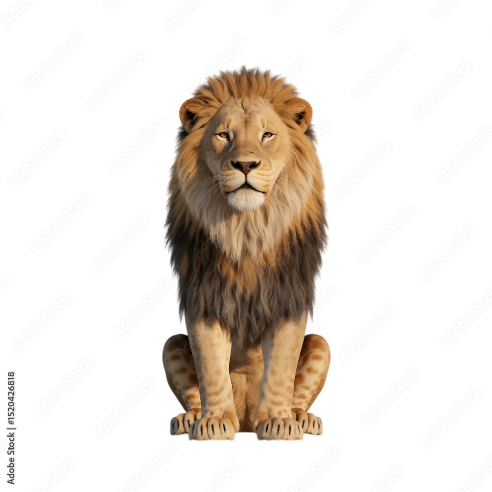 Obraz premium Majestic lion sits regally a symbol of power and pride against a pitch on transparent background
