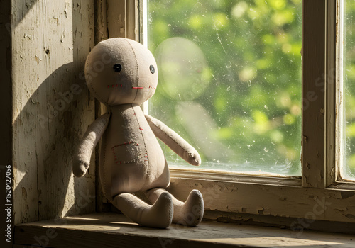 Simple rag doll on windowsill