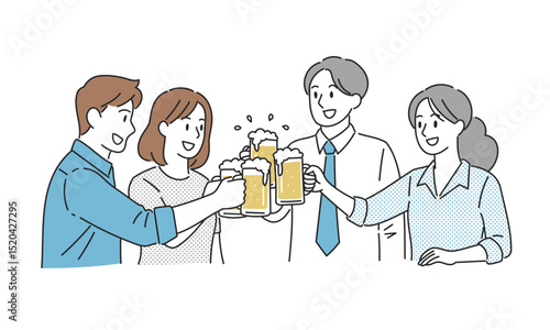 飲み会で乾杯する会社員たちのイラスト