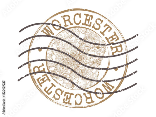 Worcester Massachusetts USA Stamp Map Postal. Silhouette Seal Roads and Streets. Passport Round Design. Vector Icon.