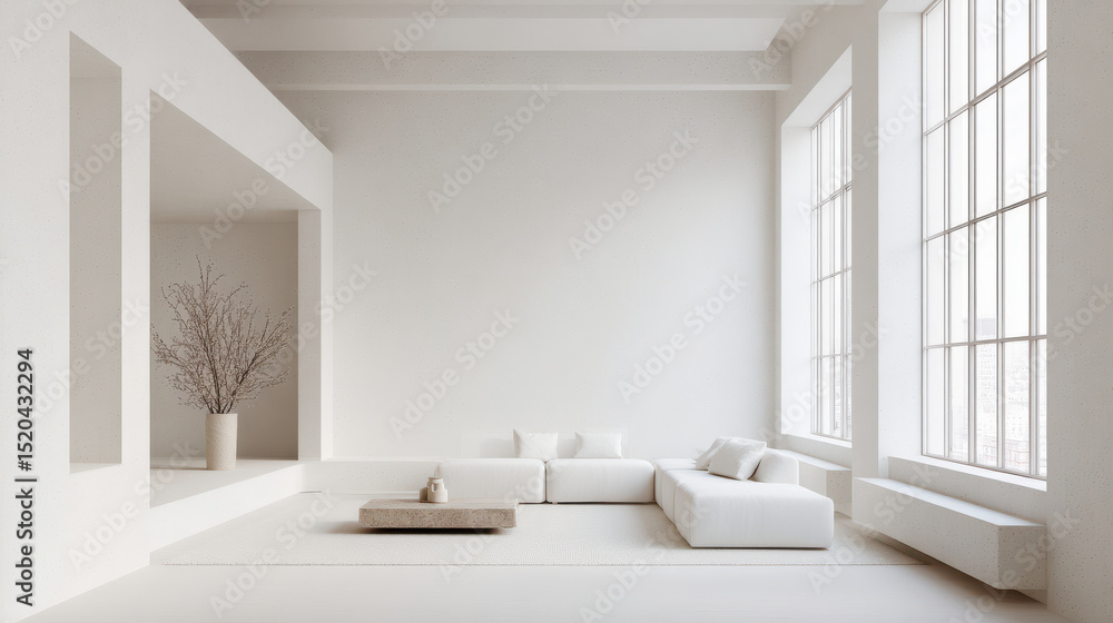 Fototapeta premium serene and elegant minimalist interior design featuring clean lines and neutral color palette