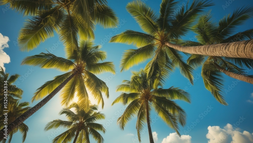 majestic palm trees silhouetted against serene blue sky with clouds majestic palm trees silhouetted against serene blue sky with clouds