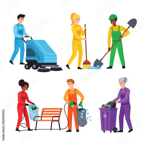 Public Cleaning Workers – Flat Vector Characters Cleaning Streets and Parks